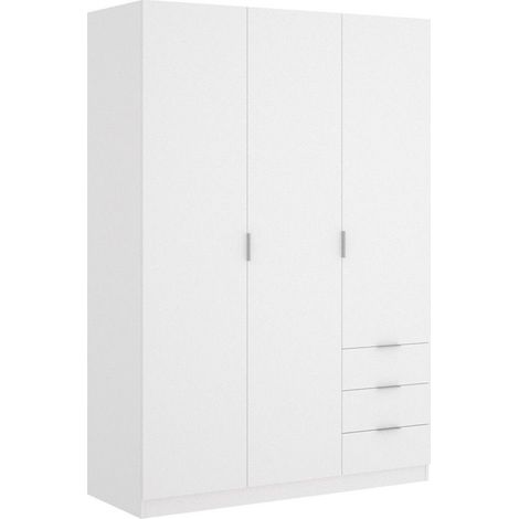 Pegane – Armoire de rangement blanche 3 portes avec barre de suspension – Dimensions 121x52x184 cm – Panneau de particule mélaminé – 3 tiroirs (1/5)