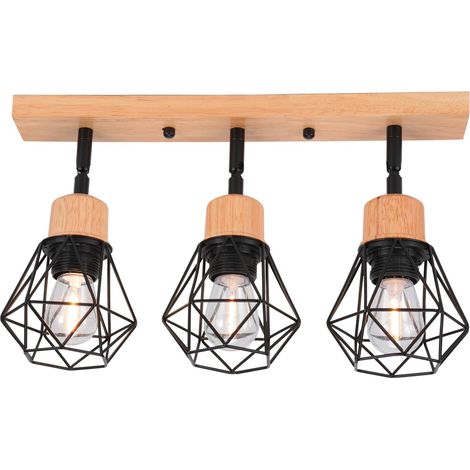3 Lampes Plafonnier,Métal et Bois,E27,Réglable,Industriel,Cuisine Salon Chambre (1/5)
