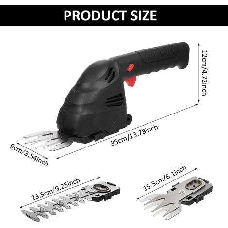 Taille-haie sans fil lithium portable 2 en 1 coupe-haie et coupe-gazon pour arbustes branches et pelouse, batterie 2.0Ah intégrée et câble charge Type-C, sans perche extensible ni roue (1/2)