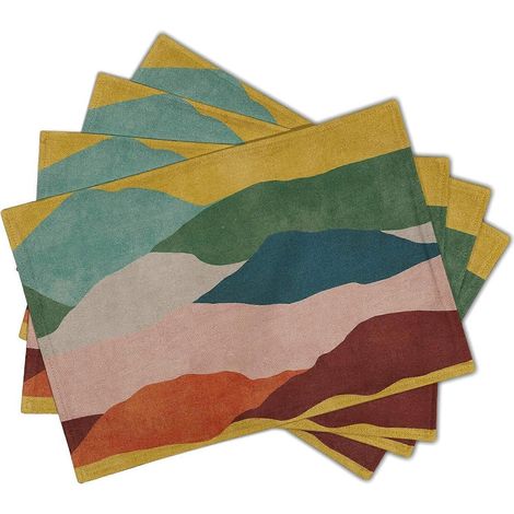 Sets de table artistiques colorés pour la cuisine, sets de table avec peinture de montagne, ensemble de 4, art abstrait moderne, set de table en lin, set de table aquarelle, décoratif pour les fêtes (1/4)