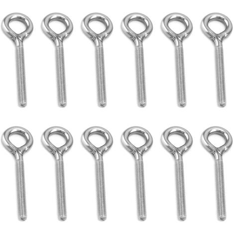 Boulons à œil en Acier Inoxydable à Tige Longue, Pack de 12 vis à Oeil M6, Long Shank Eye Bolt, vis à Oeil M4, vis à Oeil, pour Rôle de Fixation et D'accrochage (1/5)