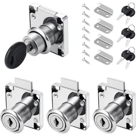 Set di 4 serrature per cassetti da ufficio, serratura a camma da 22 mm, serratura a camma con chiavi diverse(argento) (1/5)