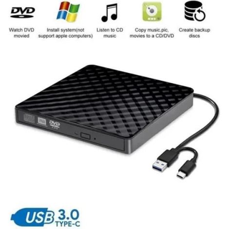 Lecteur de graveur de CD externe - - Slim - USB 3.0 - Type-C - Compatible PC et Mac (1/4)