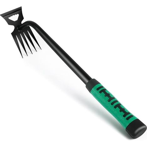 Désherbeur Manuel, 5 Dents Rateau de Désherbag, Râteau de Jardin en Acier Inoxydable Outil de Désherbage avec Long Manche (1/4)