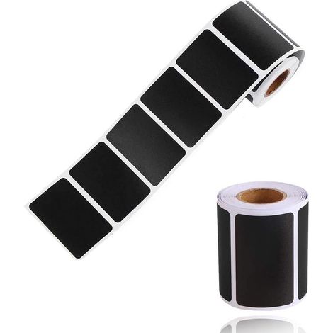 2 rotoli di adesivi in pellicola effetto lavagna, neri, rettangolari con codice, 300 pezzi/rotolo, rimovibili, scrivibili, riutilizzabili, impermeabili. (1/5)