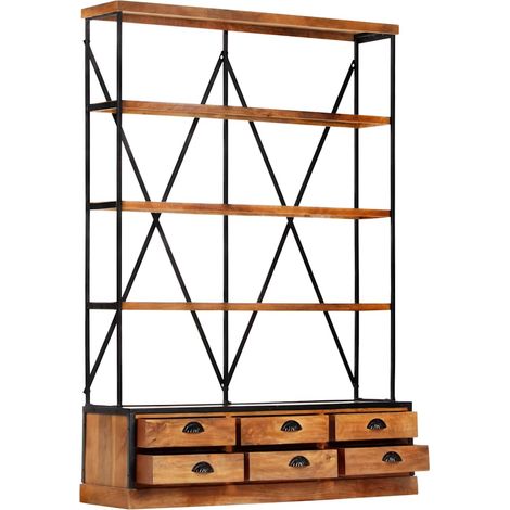 Étagère de Rangement Bibliothèque à 4 étagères, Montage facile, avec 6 tiroirs 122x36x181 cm Manguier OIB6451E (1/5)