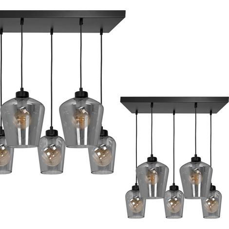 Suspension 5xE27 verre fumé noir Santiago Milagro 60cm (1/4)