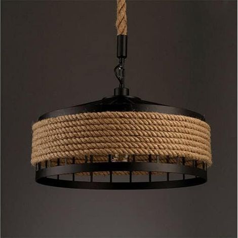 40W Pendellampe Retro-Industrie Hanfseil Kronleuchter Verstellbare Metallkette Hängeleuchte für Wohnzimmern, Lofts, Hallen, Bars