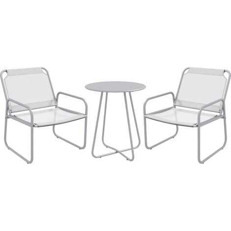 3-teiliges Gartenmöbelset, 2 Stühle mit atmungsaktivem Stoffbezug, 1 runder Tisch Ø60 cm, Hellgrau