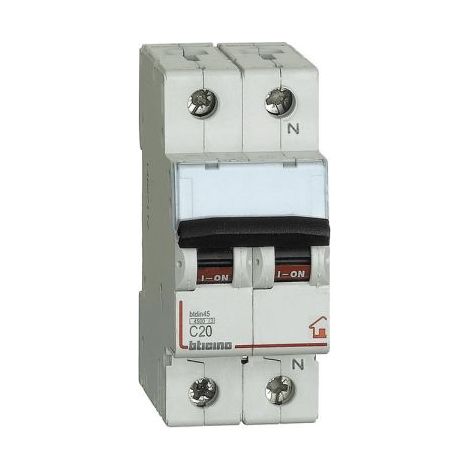 Bticino Interruttore magnetotermico 1P+N curva C - 4,5kA - 2 moduli DIN 230V - FC810NC20