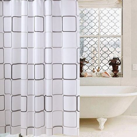 Rideau de Douche Anti-moisissure antibactérien, imperméable, Rideaux de Douche Opaques (Grand carré), Rideau de Douche 180 x 220cm (1/5)