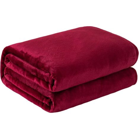 Couverture polaire douce et moelleuse pour lit ou canapé, plaid léger en flanelle, 127 x 152 cm, bordeaux