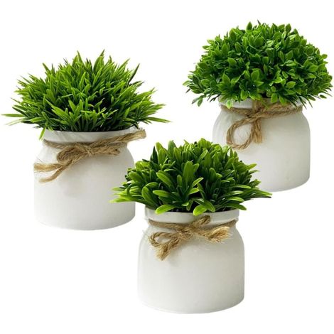 Lot de 3 Petites Plantes Vertes en Plastique – Décoration Intérieure pour Tablette, Bureau, Cuisine, Salle de Bain et Salon (1/2)