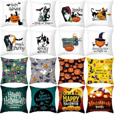Taie d'oreiller - - Halloween - Peau de pêche - 45x45cm - Décoration élégante (1/4)