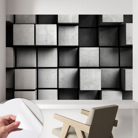 Papier peint adhésif autocollant pour salon chambre à coucher tendance et originale Cubes géométriques 104x70 cm (1/5)