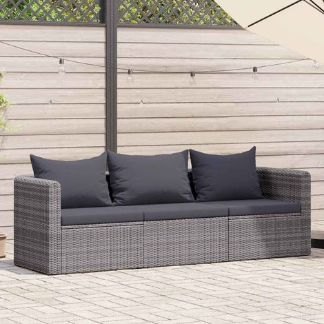 vidaXL Meuble de jardin 3 pcs avec coussins Gris Résine tressée (1/5)