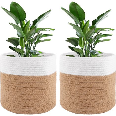 Panier De Rangement En Corde De Coton - Pot De Fleurs Tissé Pliable - Pour Plantes Intérieures Et Organisateur Maison - Lot De 2 (1/5)