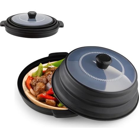 Couvercle multifonction pour micro-ondes 27 cm  Couvercle alimentaire pliable avec base pour fruits, légumes et plats cuisinés  Couvercle réutilisable et résistant à la chaleur pour micro-ondes (1/5)