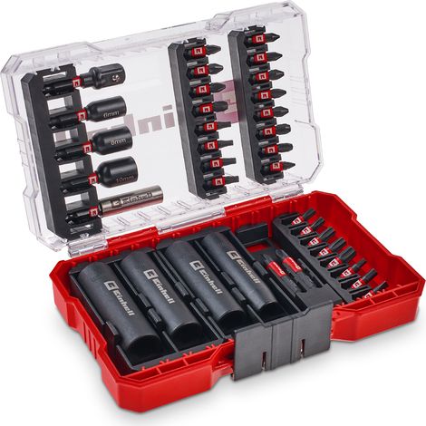 Original Einhell M-CASE 35-tlg. Impact-Bit- und Stecknuss-Set (25-mm-Bits, 50-mm-Bits, Sechskantstecknüsse, Langnüsse, Stecknussadapter, 60-mm-Bithalter inkl. Aufbewahrungsbox)