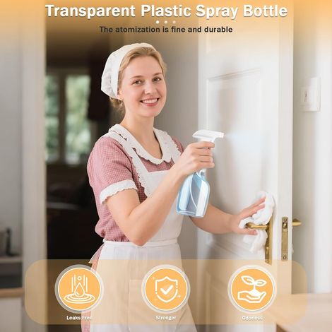 Lot de  grands flacons pulvérisateurs d'eau de 500 ml, rechargeables en plastique avec buse réglable, flacon pulvérisateur vide transparent pour cheveux, nettoyage, plantes et jardinage (1/5)