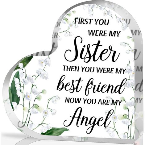 Plaque cœur en acrylique souvenir pour sœur disparue – Cadeau de réconfort et condoléances pour femme et amie, décoration mémorielle tendre en hommage - 8.5x8.5x1cm (1/5)