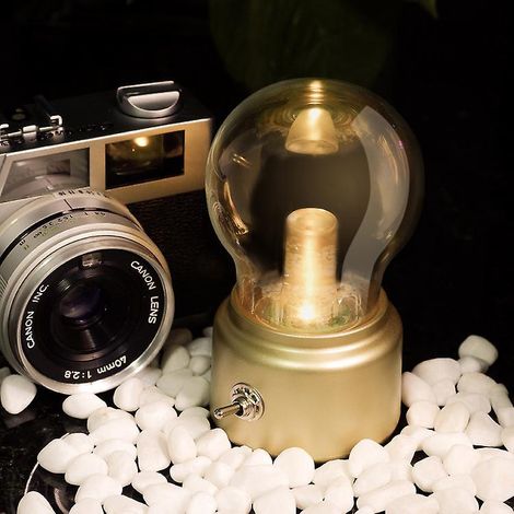 Veilleuse rétro dorée rechargeable par USB, lampe de bureau LED portable, ampoule vintage rechargeable, veilleuse idéale pour la chambre. (1/4)