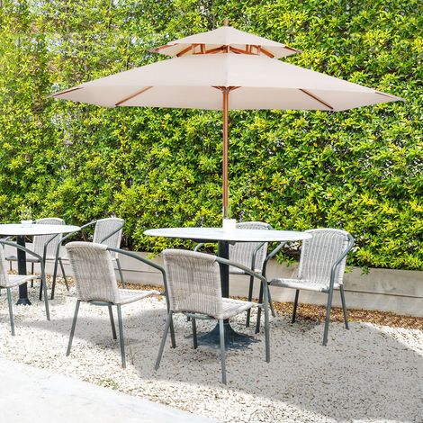 Parasol bois droit 2 toits polyester 180g/m² dia.2,7x2,6H m, beige