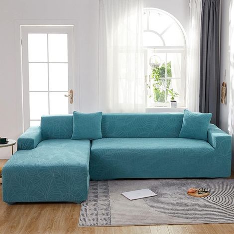 Copridivano idrorepellente per sezione - Motivo a foglie jacquard blu brillante - 2 posti 145-180 cm - 1 pezzo (1/5)