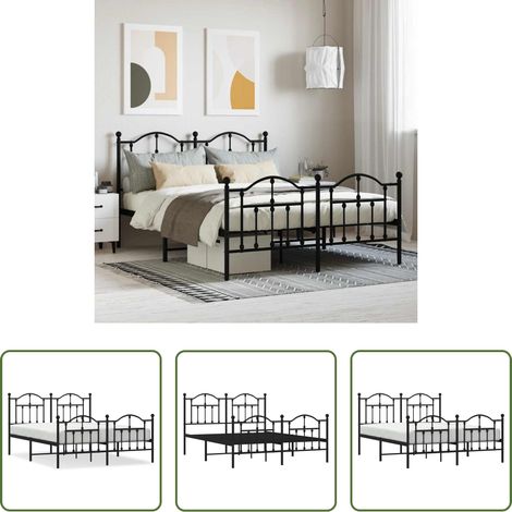 vidaXL Lit avec tête et pied - Cadre de lit métal sans matelas avec pied de lit noir 140x190cm (1/5)