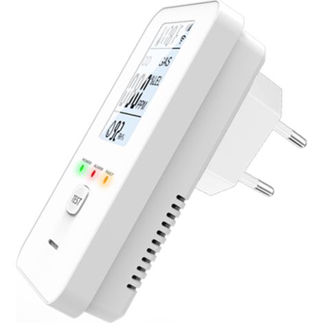Détecteur 4-en-1 gaz naturel et monoxyde de carbone avec capteur T°/HR, alarme 85 dB, écran LCD, enfichable (blanc) (1/5)