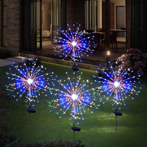 OriginalSourcing 4 Pack 120LED Solar Lights for Outside, Solar Firework Light Outdoor Waterproof with 8 Flashing Modes, Solar Lights for Lawn and Garden Decoration, Multicolor (1/4)