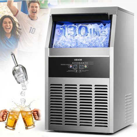 VEVOR Macchina per Cubetti di Ghiaccio, Fabbricatore di Ghiaccio Capacita 59 kg/giorno, Struttura Autoportante in Acciaio Inox Display LED Funzione Autopulente Ampio Contenitore di Stoccaggio