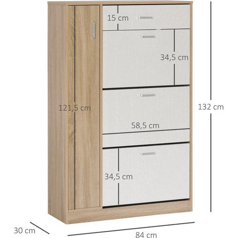 Meuble à chaussures 3 portes pour 18 à 27 paires de chaussures, étagère à chaussures moderne avec tiroir et porte, 84 x 30 x 132 cm, naturel (1/5)