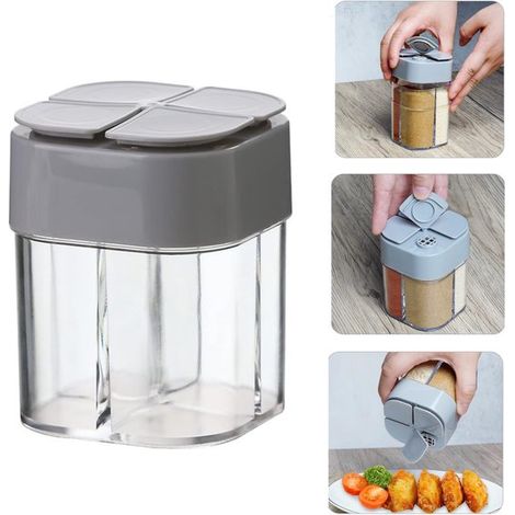 Contenitore per spezie 4 in 1, ideale da portare sempre con sé: barattolo per spezie, dispenser in plastica, saliera e pepiera per casa, ristorante, cucina, barbecue e altro ancora. (1/5)