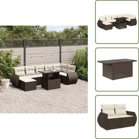 The Living Store 8-tlg. Garten-Sofagarnitur mit Kissen Braun Poly Rattan - Gartentisch (1/5)