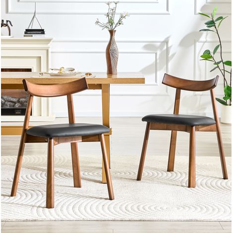 Lot de 2 chaises de salle à manger scandinaves avec dossier ergonomique, bois hévéa et assise rembourrée - noir (1/5)
