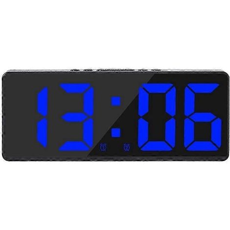 Réveil électronique numérique pour chambre avec affichage LED, mode nuit, horloge/montre décorative de bureau - Cadeau original avec lumière bleue (1/5)