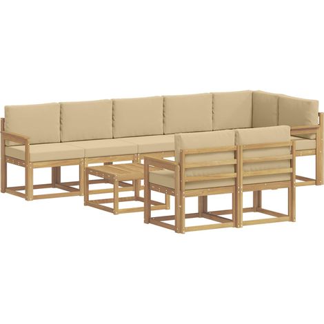 Conjunto de sofás de exterior con cojín 9 pcs y Beige Poliéster vidaXL