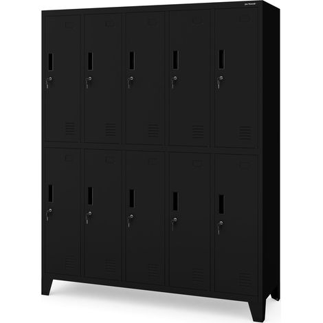 Armoire vestiaire sociale BHP en métal à 10 portes BARTEK 1360 x 1720 x 450 mm, noire
