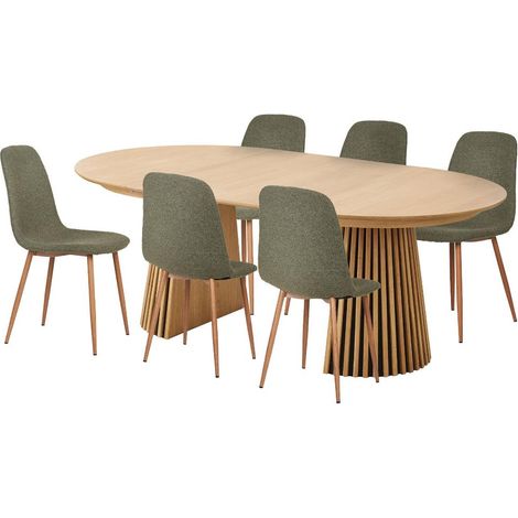 Osaka ensemble pour salle à manger 1 table à manger placage chêne et 6 chaises vert foncé. (1/2)