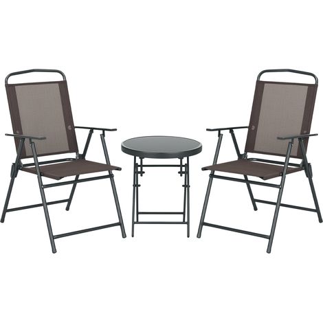Ensemble de jardin 3 pièces avec 2 chaises 53.5 x 64 x 93 cm et table basse Ø 45 x 50 cm, métal, marron (1/5)