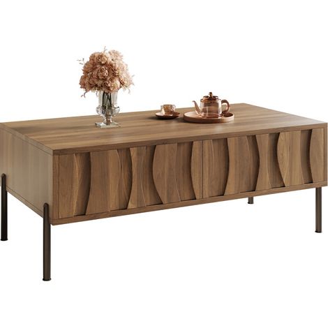 Table basse fixe moderne style rétro-meuble salon design-tapis en cuir-105x55x41cm (1/5)