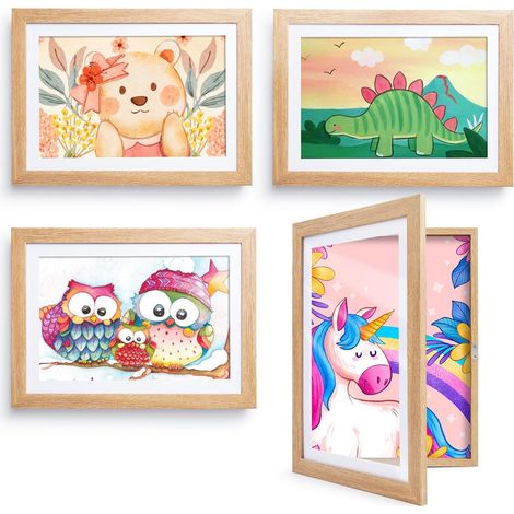 Kromapolis 4er-Set A4-Bilderrahmen in Holzoptik für Kinder – Umweltfreundliches MDF, Collage-Rahmen, geeignet für Kinderzeichnungen (1/5)