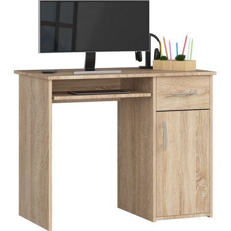 Escritorio de ordenador AKORD PIN 90 cm 1 puerta 1 cajón frente en color Roble Sonoma 3 estantes 90x50x74 cm (1/5)