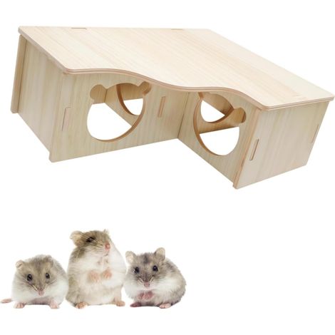 Wooden Hamster House, Cabin and Corner Hideout, for Dwarf Hamster, Gerbil, Guinea Pig and Mouse, Cage Decoration Water Resistant and Easy to Clean (1/5)