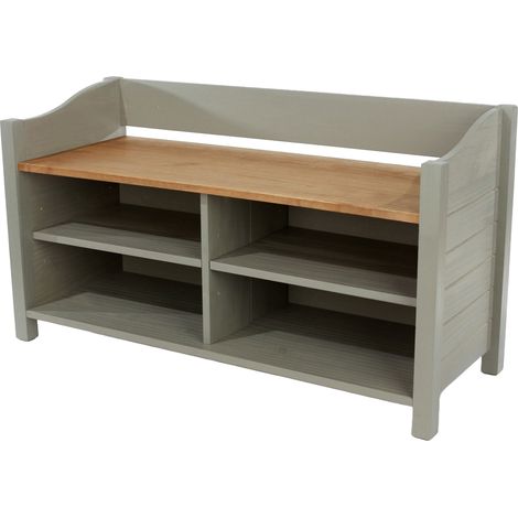 Large Shoe Storage Bench with Storage Area - Pine - L50 x W120 x H59 cm - Grey - Flat Packed