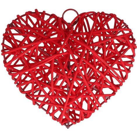 Bunte, herzförmige Kugel aus Takraw-Rattan (15 cm), ideal für Dekoration und Bastelarbeiten zu Hause, im Kindergarten oder in Geschäften (rot). – 1 Stück – Rot (1/4)