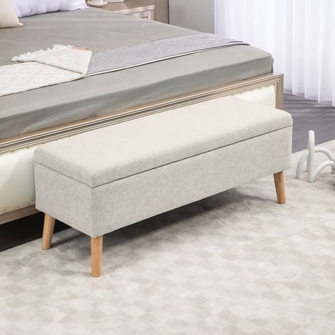 Banc coffre rangement rembourré aspect lin pour chambre à coucher, entrée, salon, charge 220 Kg, 110 x 39 x 45 cm, beige (1/5)