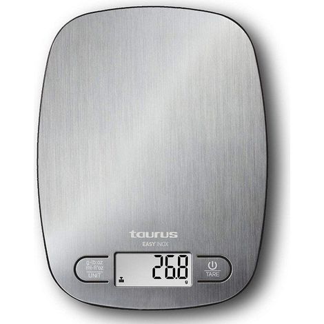 Küchenwaage taurus easy inox - hintergrundbeleuchtetes Display - Genauigkeit 1g - max. Gewicht 5kg - Tara-Funktion - Wandaufhängung möglich