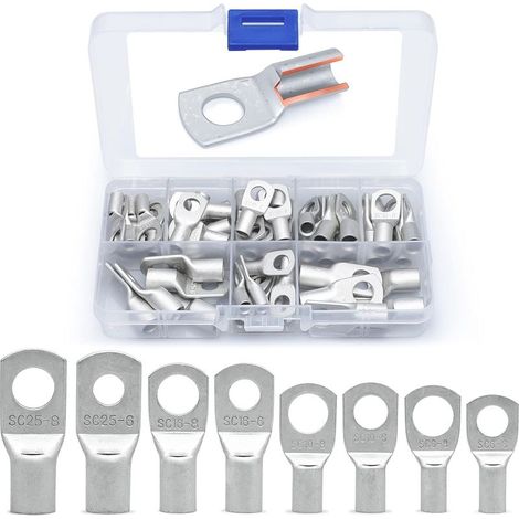 Lot de 60 cosses électriques rondes à œillet en cuivre étamé – Extrémités non isolées – Sertissage ou soudure – 6-25 mm² (1/5)